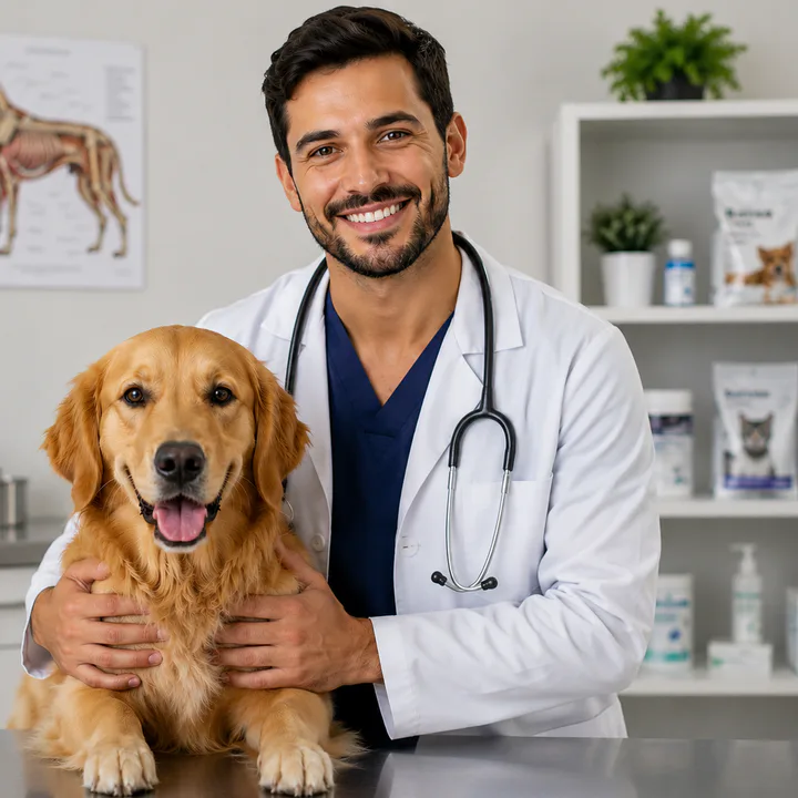 Dr. Gabriel Rojas con un perro