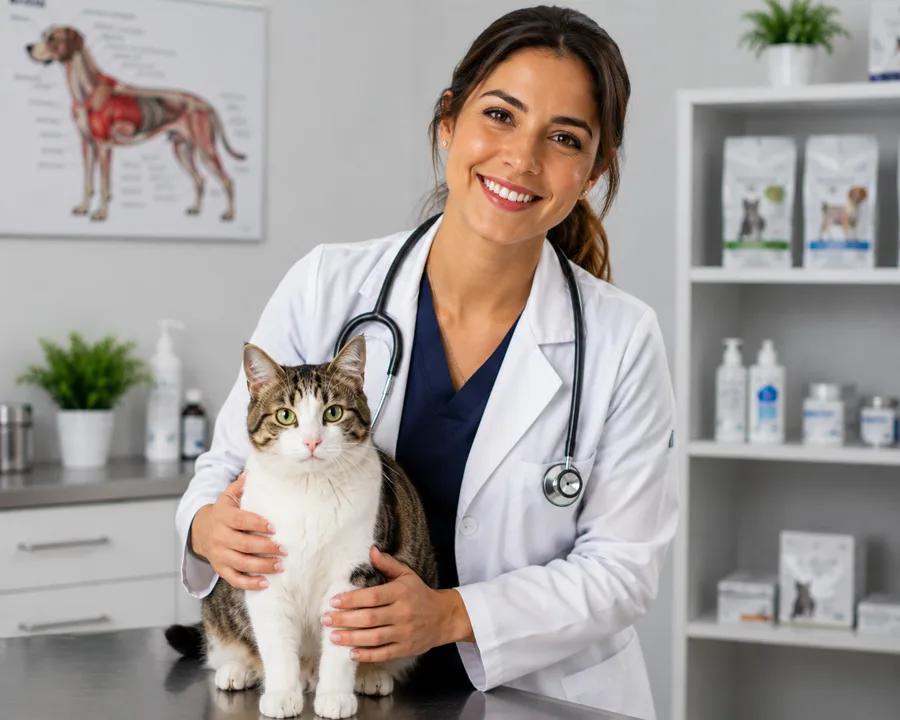 Dra. Valeria Mendoza con un gato